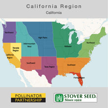 Load image into Gallery viewer, USA map showing the state where the California Native Pollinator Wildflower Mixture will grow, which is throughout the state of California.