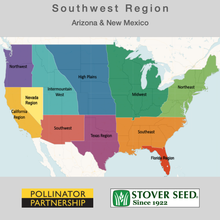 Load image into Gallery viewer, USA map showing the states where the Southwest Native Pollinator Wildflower Mixture will grow: Arizona and New Mexico.
