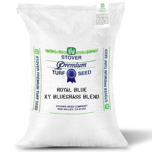 Royal Blue Kentucky Bluegrass blend seed bag.